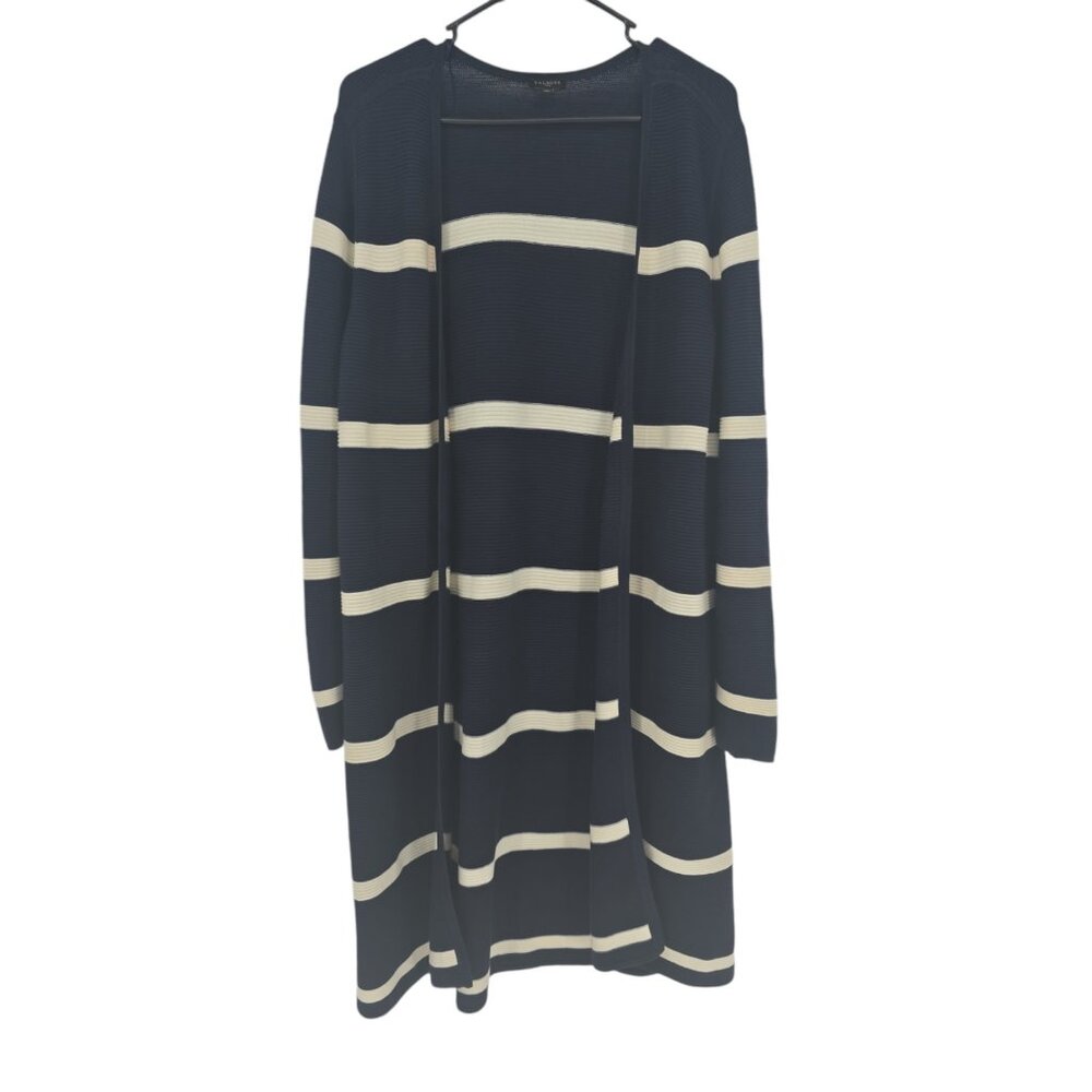 Talbots Size XL Womens Cardigan Blue White Striped Longline Sweater NWOT